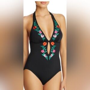 Kate Spade Black Embroidered Floral One-Piece Swimsuit